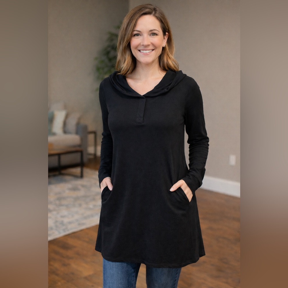 UbU Canada Bamboo Blend Tunic Length Black Hoodie Women’s XL